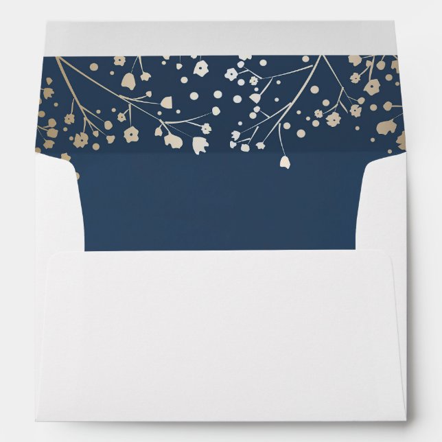 navy and gold baby's breath wedding envelopes (Back (Bottom))