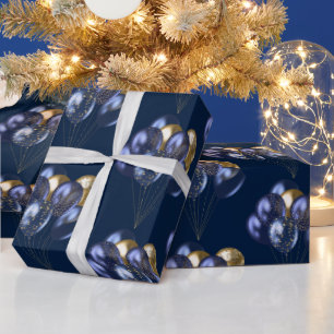 Navy and Gold Balloons Pattern Wrapping Paper
