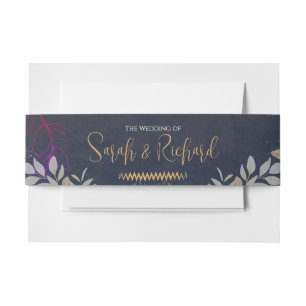 Navy and Gold Botanical Velvet Luxury Wedding Invitation Belly Band