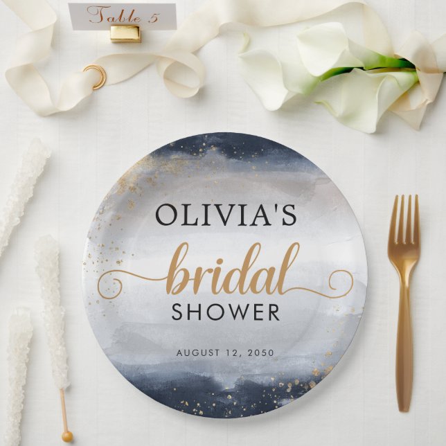 Navy and Gold Bridal Shower Paper Plate (Wedding)