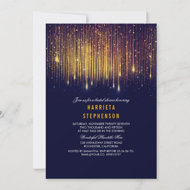 Navy and Gold Bridal Shower String Lights Invitation (Front)