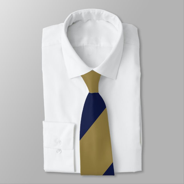 Navy and Gold Broad Regimental Stripe Tie (Tied)
