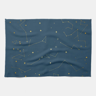 Navy and Gold Celestial Constellation Stars Kitchen Towel