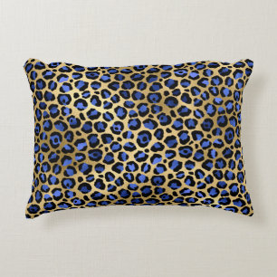Navy and Gold Cheetah Print Accent Pillow