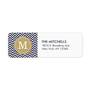 Navy and Gold Chevron Monogram Return Address