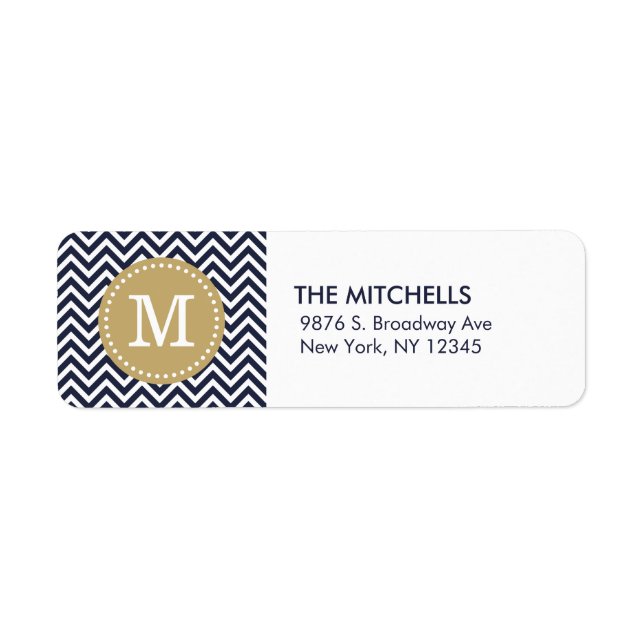 Navy and Gold Chevron Monogram Return Address (Front)