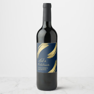 Navy and Gold Chic Elegant Birthday Wine Label