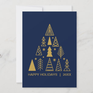 Navy and Gold Christmas Tree   Holiday Greeting
