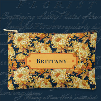 Navy and Gold Chrysanthemum Accessory Pouch