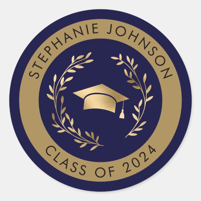 Navy and Gold Class of 2024 Graduation Classic Round Sticker (Front)