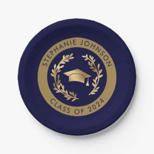 Navy and Gold Class of 2024 Graduation Party Paper Plate
