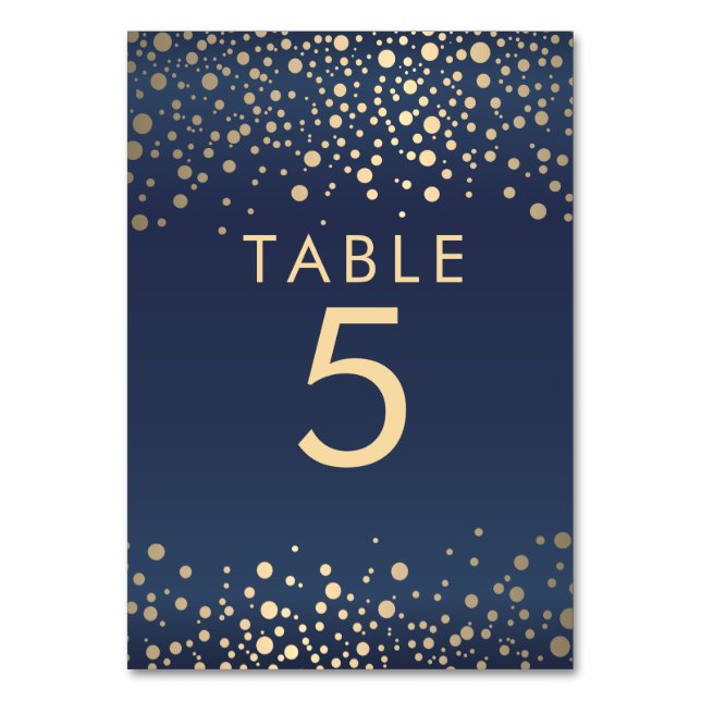 Navy and Gold Confetti Dots Table Number (Front)