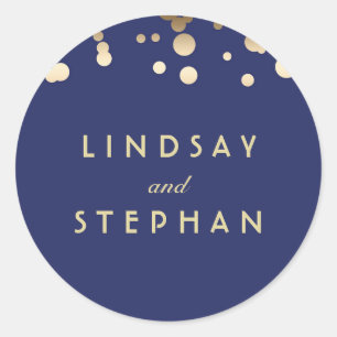 Navy and Gold Confetti Wedding Classic Round Sticker