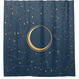 Navy and Gold Crescent Moon Eclipse Constellations