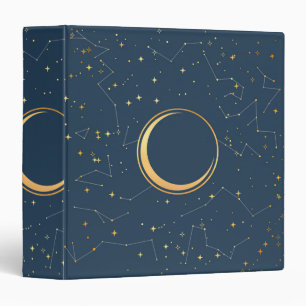 Navy and Gold Crescent Moon Eclipse Constellations Binder