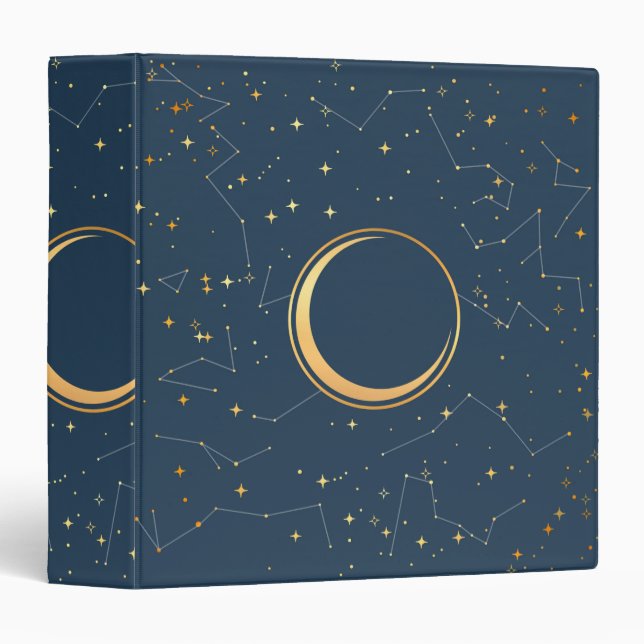 Navy and Gold Crescent Moon Eclipse Constellations Binder (Front/Spine)