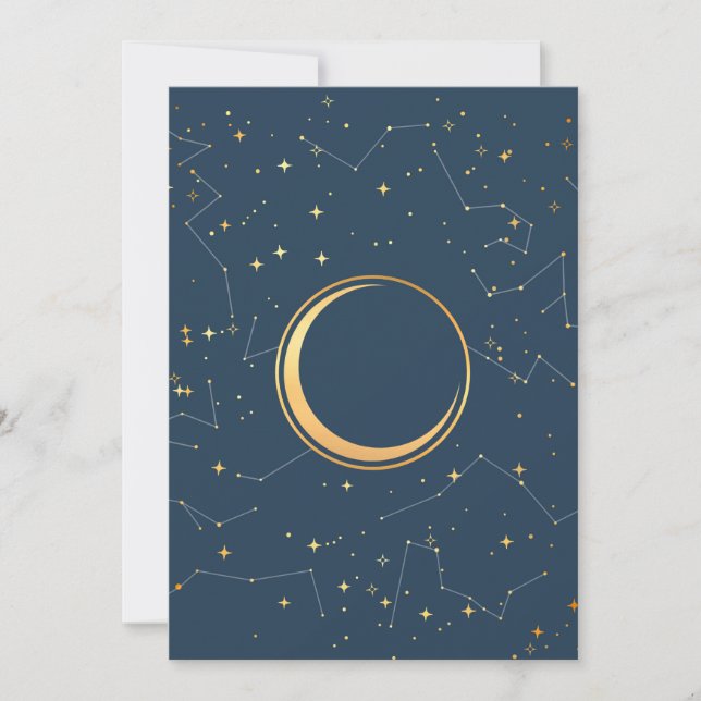 Navy and Gold Crescent Moon Eclipse Constellations Holiday Card (Front)