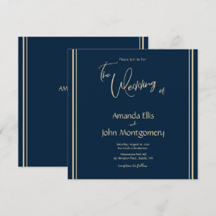Navy and Gold Elegant Modern Wedding Invitation