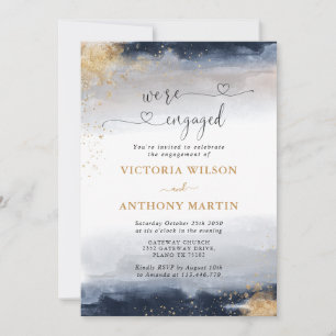 Navy and Gold Engagement Party Invitation