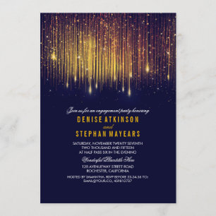 Navy and Gold Engagement Party String Lights Invitation