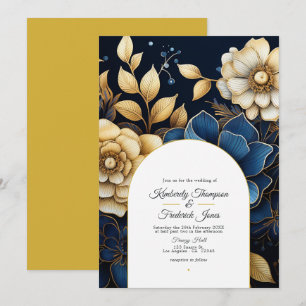 Navy and Gold Floral Wedding Invitation