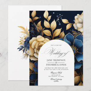 Navy and Gold Floral Wedding Invitation