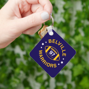 Navy and Gold Football Jersey Number Photo Keychain