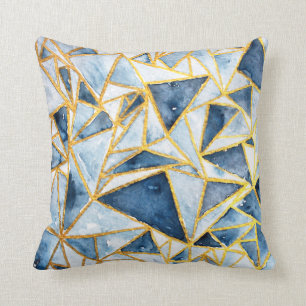 Navy and Gold Geometric Pattern Throw Pillow