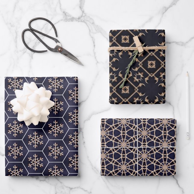 Navy and Gold Geometric Wrapping Paper Set (Front)