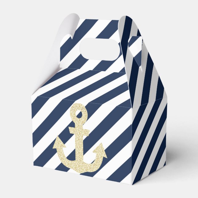 Navy and Gold Glitter Anchor Nautical Favour Box (Front Side)