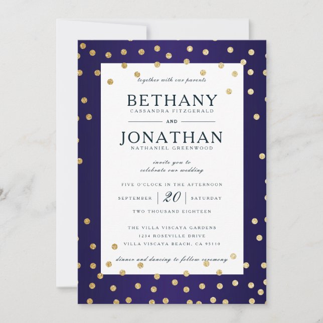 Navy and Gold Glitter Wedding Invitation (Front)