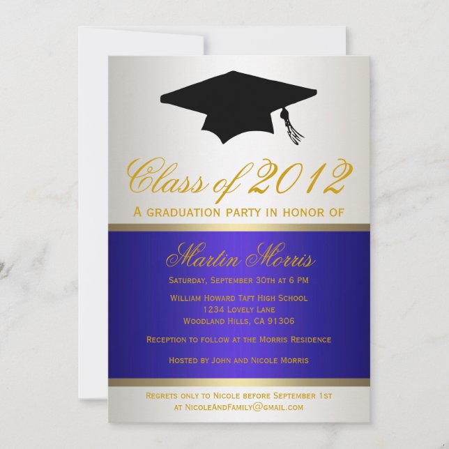 Navy and Gold Graduation Invitation (Front)