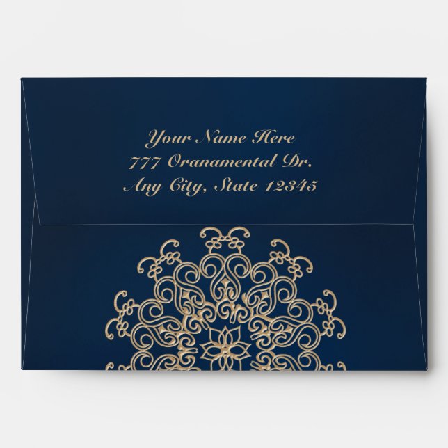 NAVY AND GOLD INDIAN STYLE ENVELOPE (Back (Top Flap))