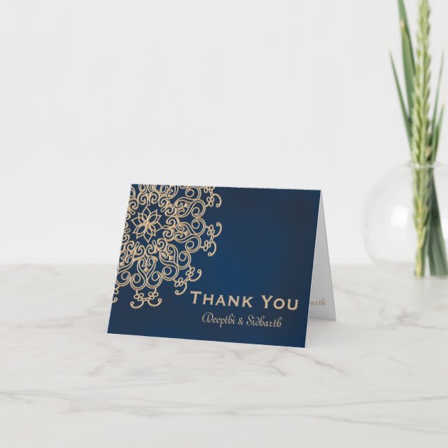 Navy and Gold Indian Style Wedding Thank You (Front)