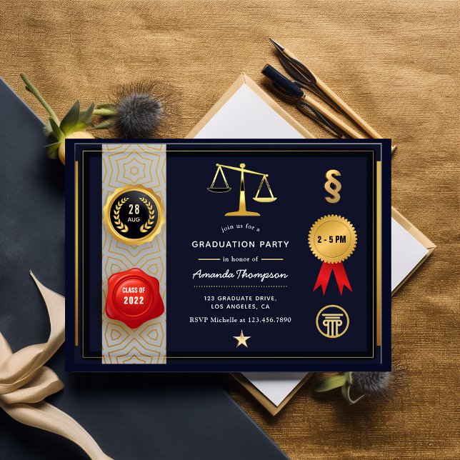 Navy and Gold Law Graduation Party Invitation (Creator Uploaded)