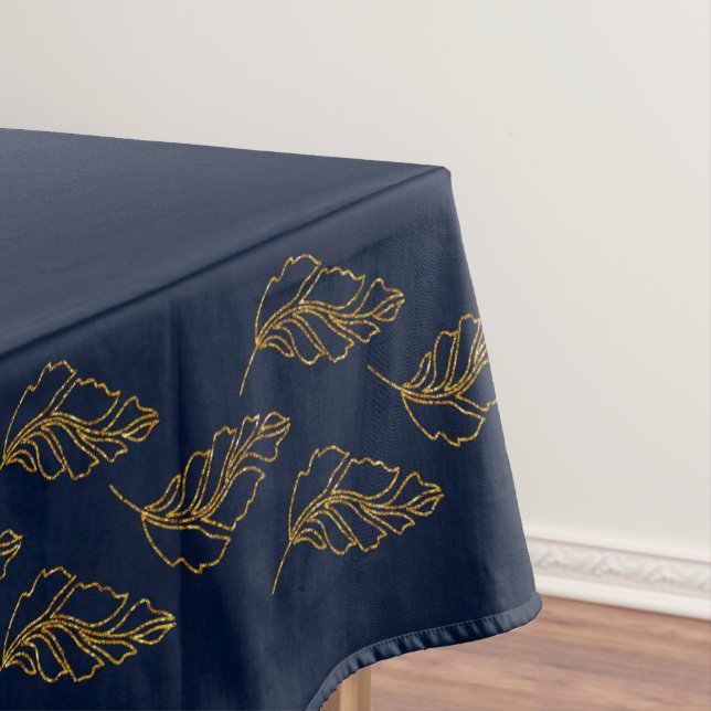 Navy and Gold Leaf Elegant Table Cloth (In Situ)