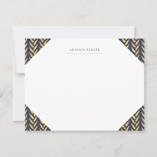Navy and Gold Leaf Monogrammed Stationery Card (Front)