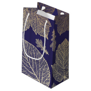 Navy and Gold Leaves Fall Wedding Small Gift Bag