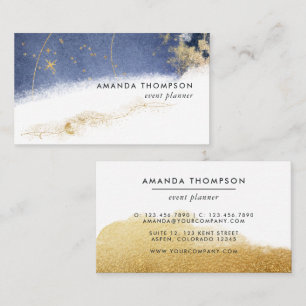 Navy and Gold Lunar Brush Strokes Business Card
