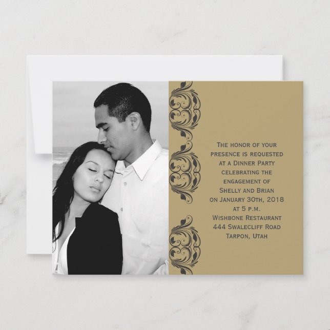 Navy and Gold Masquerade Wedding Engagement Invitation (Front)