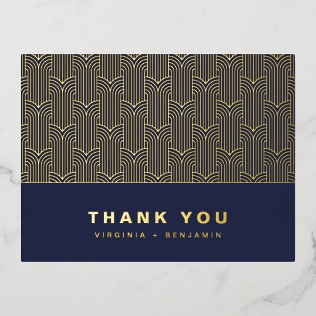 Navy and Gold Modern Foil Thank You Card (Front)