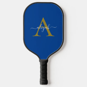 Navy And Gold Monogram Script Name Custom Pickleball Paddle