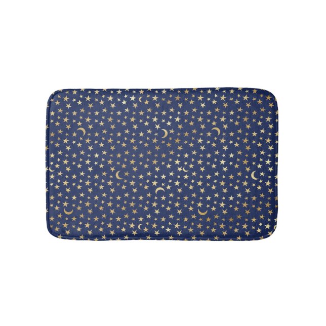 Navy and Gold Moon and Stars Bath Mat (Front)