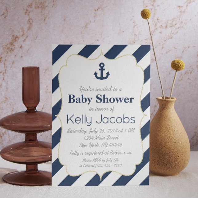 Navy and Gold Nautical Baby Shower Invitation (Creator Uploaded)
