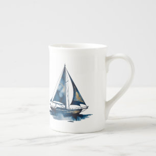 Navy and Gold Nautical Boat Gold Frame Wedding Bone China Mug