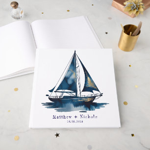 Navy and Gold Nautical Boat Gold Frame Wedding Guest Book