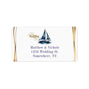 Navy and Gold Nautical Boat Gold Frame Wedding Label