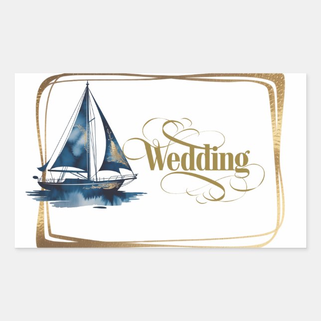 Navy and Gold Nautical Boat Gold Frame Wedding Sticker (Front)