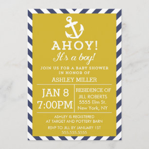 Navy and Gold Nautical Chevron Baby Shower Invitation