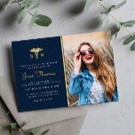 Navy and gold Nursing school graduation party Invitation<br><div class="desc">An elegant photo design with navy and gold colours. You can customize this graduation invitation template with your own details. You can change the colours,  wording,  text and other features.</div>
